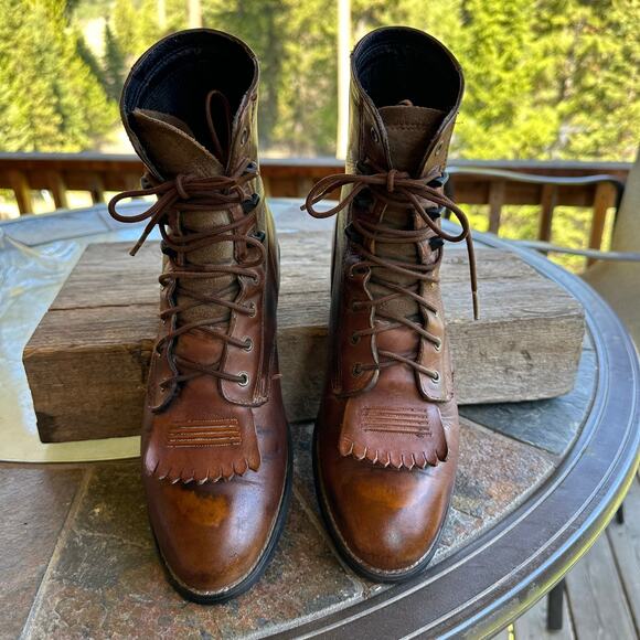 ARIAT Boots Western Lace Up Kilties Womens 7B Brown Leather Cowgirl Boho Rodeo - Picture 4 of 11